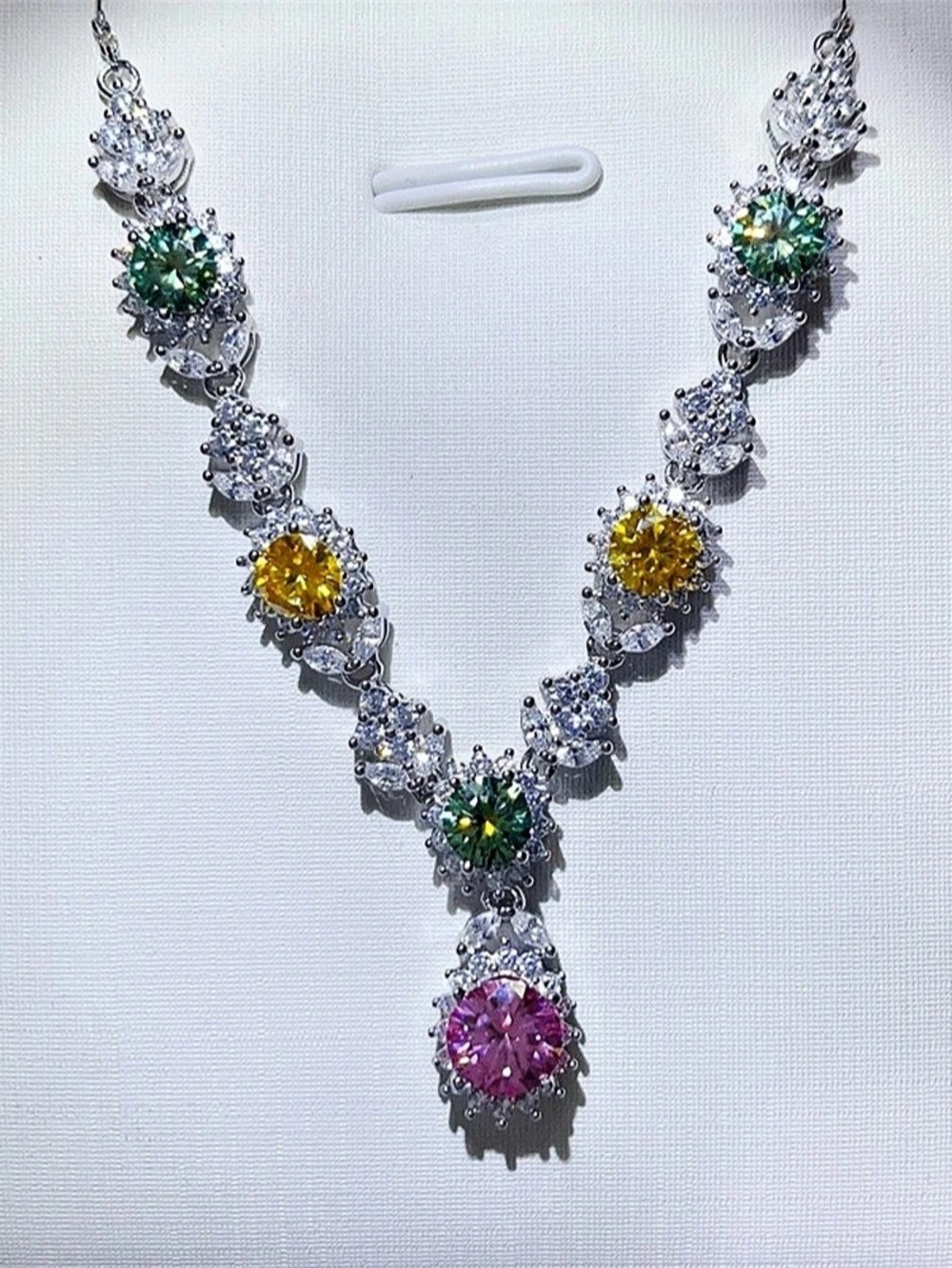3.5CT Multicolor Moissanite Floral Drop Necklace 925 Sterling Silver Certified